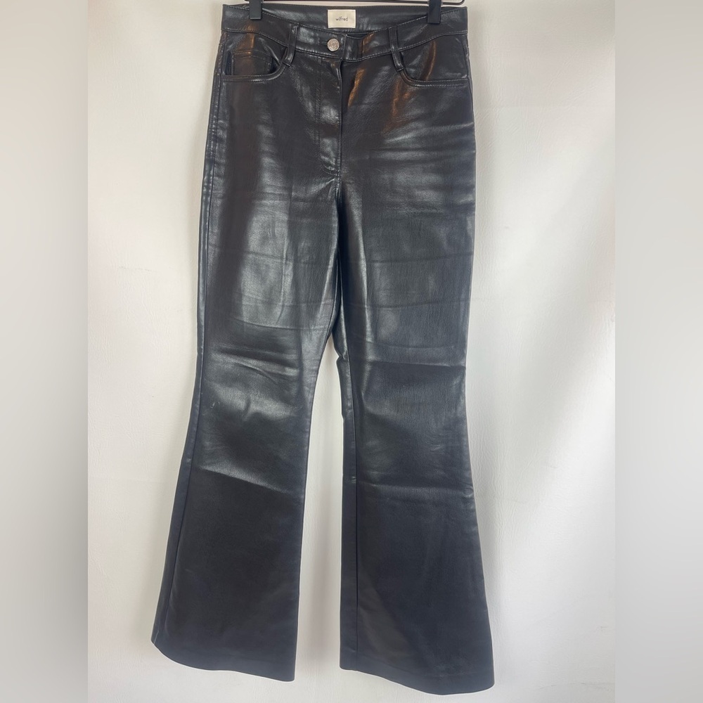 Aritzia Wilfred Vegan Leather High Rise Flare Pants Black Size - Picture 3 of 12